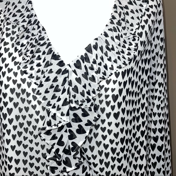 J. Crew Black & White Heart Print Ruffle Blouse - Picture 6 of 11